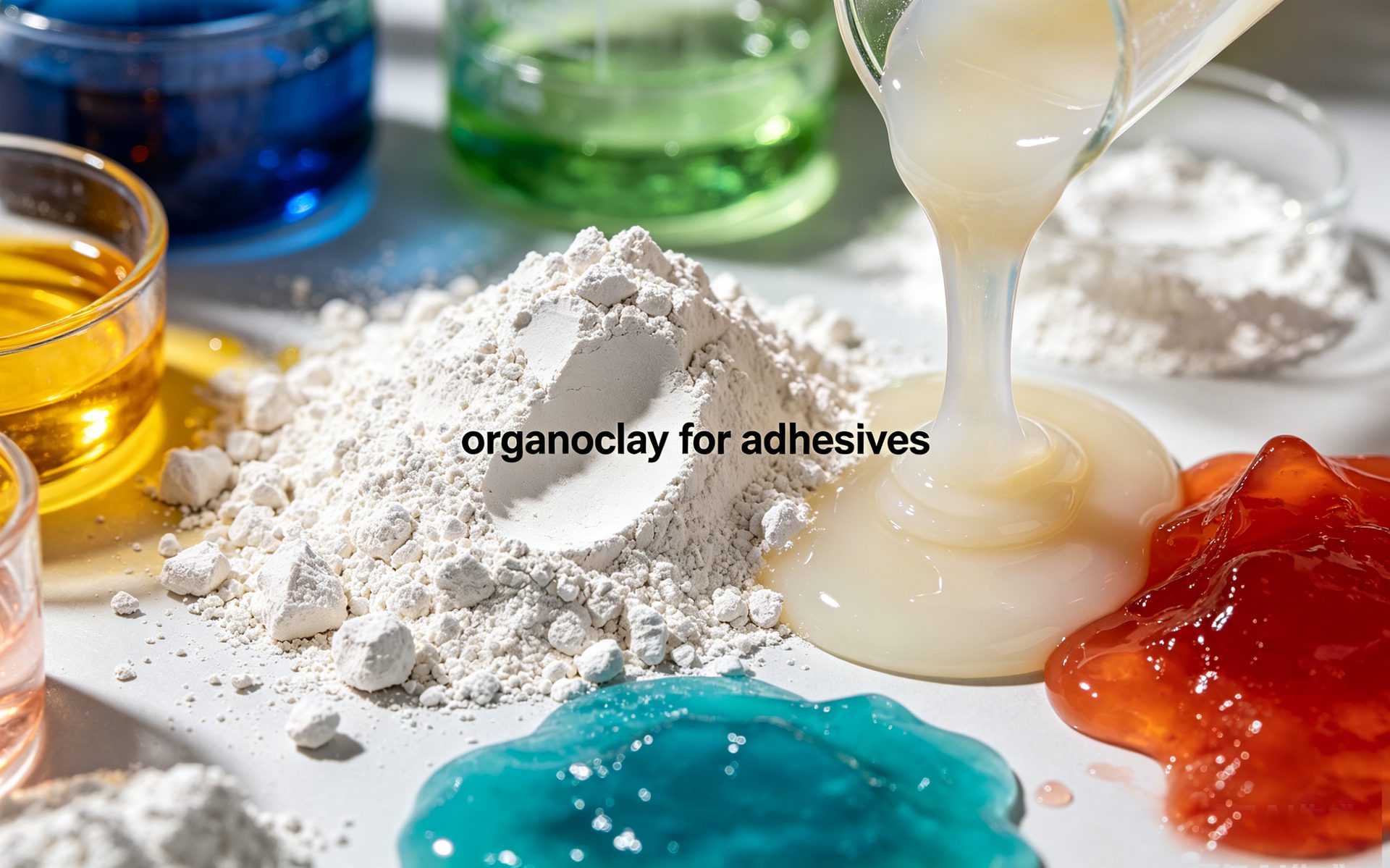 Organoclay thixotropic agent for adhesives and sealants — organophilic clay powder with colored adhesive and sealant formulations