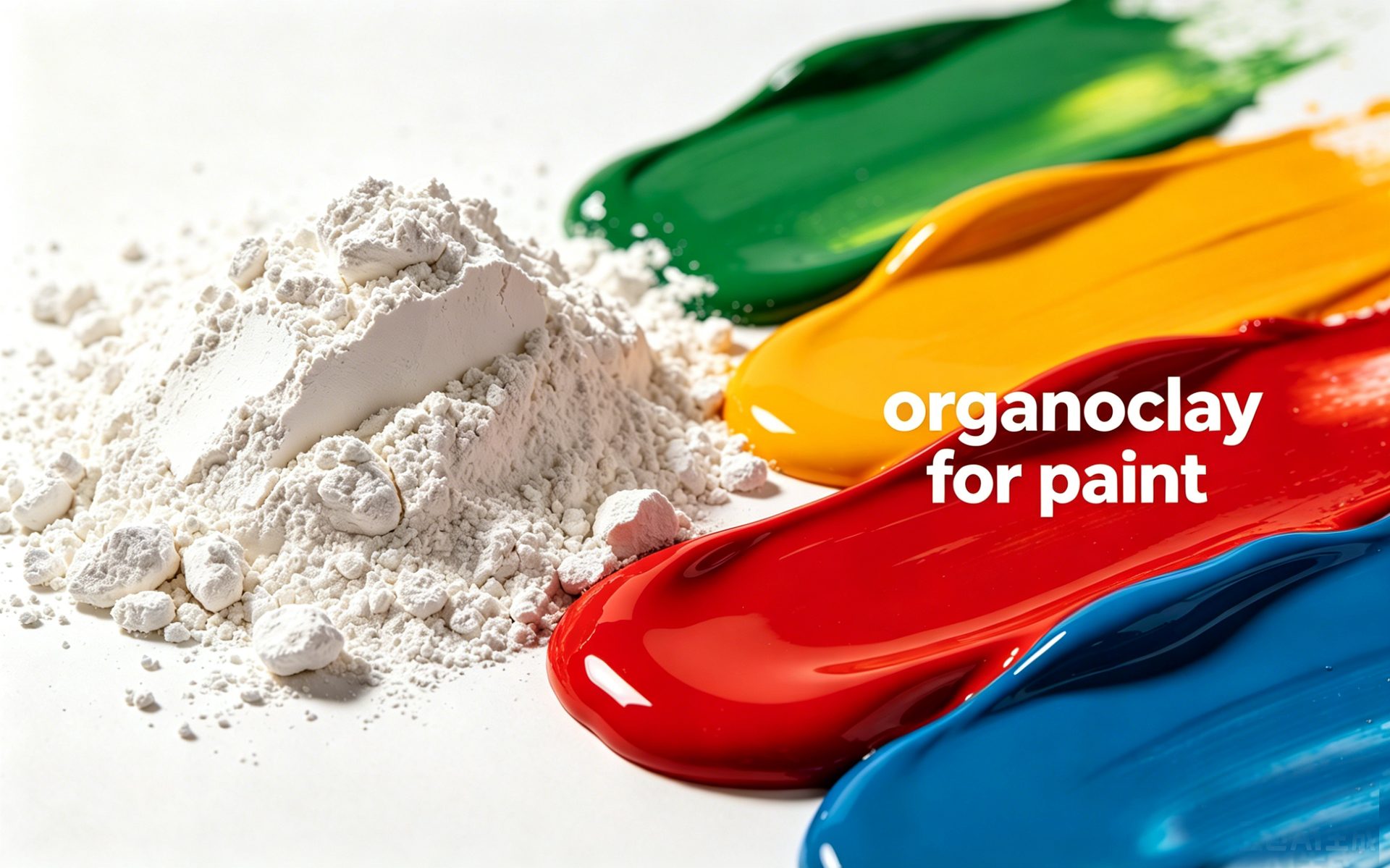 Organoclay rheology modifier for paint and coatings — organophilic clay powder with colorful paint samples