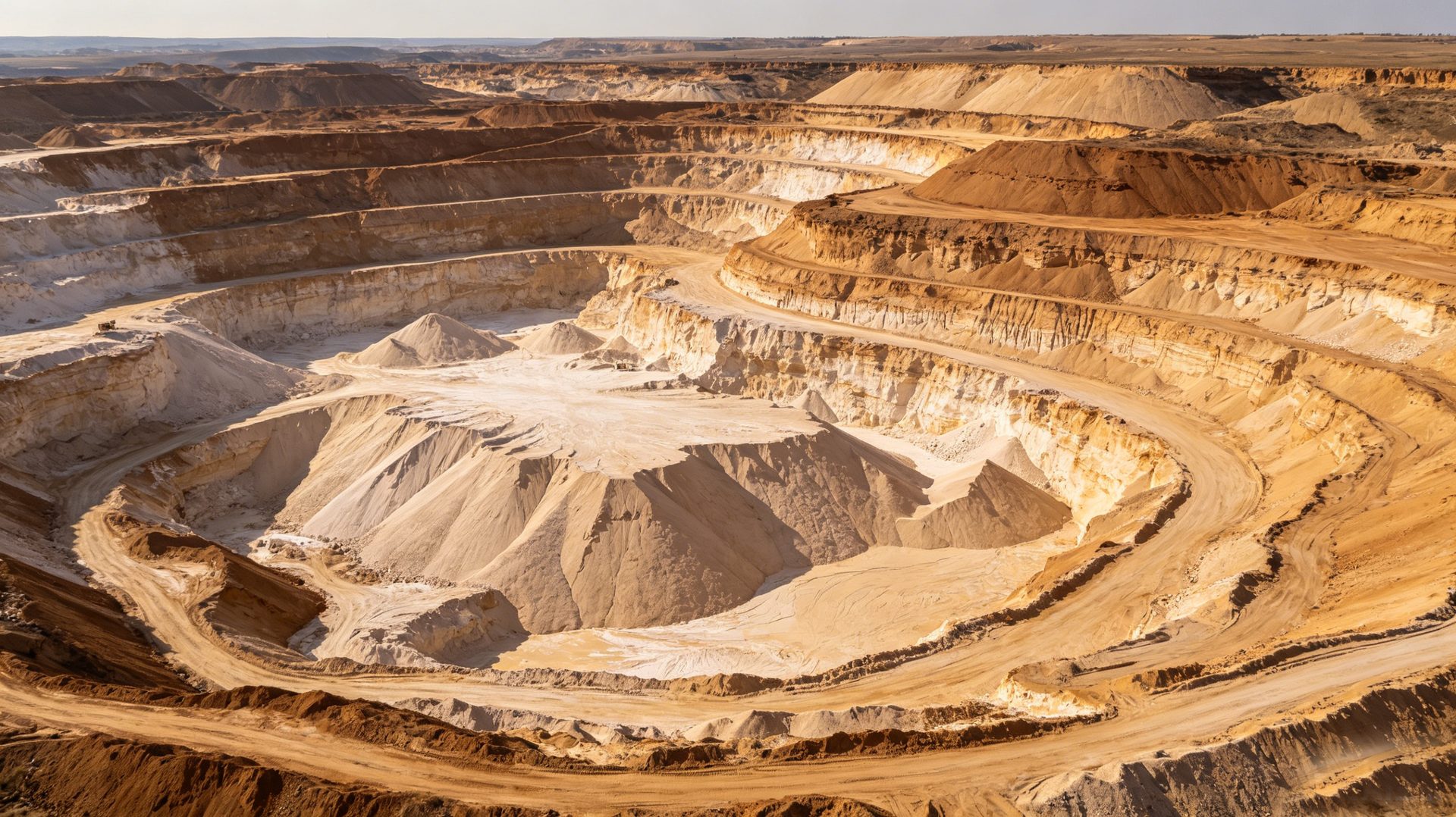 Bentonite clay open-pit mine — natural sodium bentonite deposit mined as raw material for organoclay production